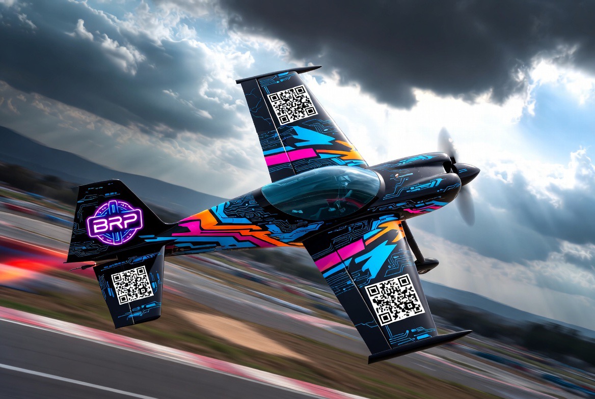 BRP branded airplane in flight